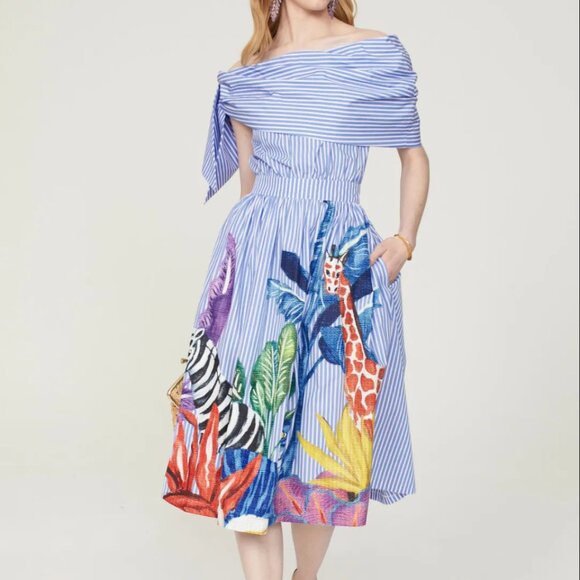 STELLA JEAN Stripe Off the Shoulder Dress Size 40 - Picture 2 of 9